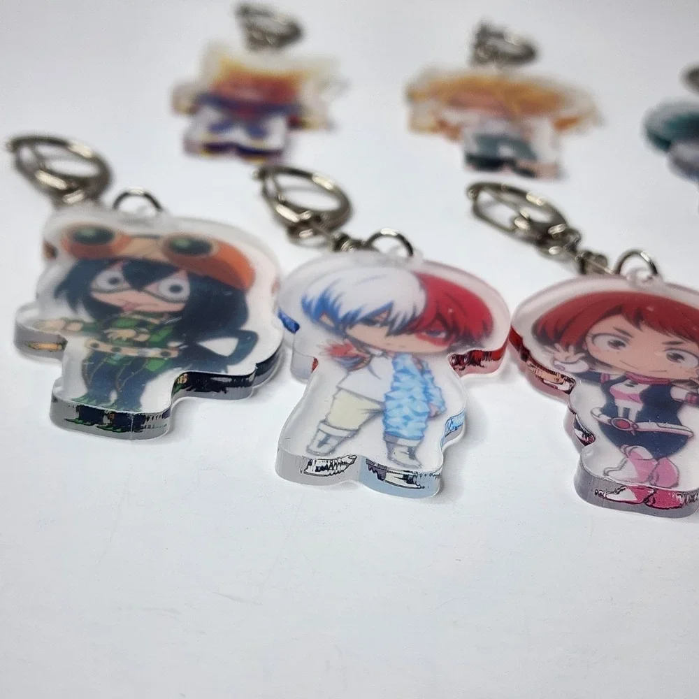 Set of 7 My Hero Academia Anime Acrylic Keychain Keyring Clips Clear Backs